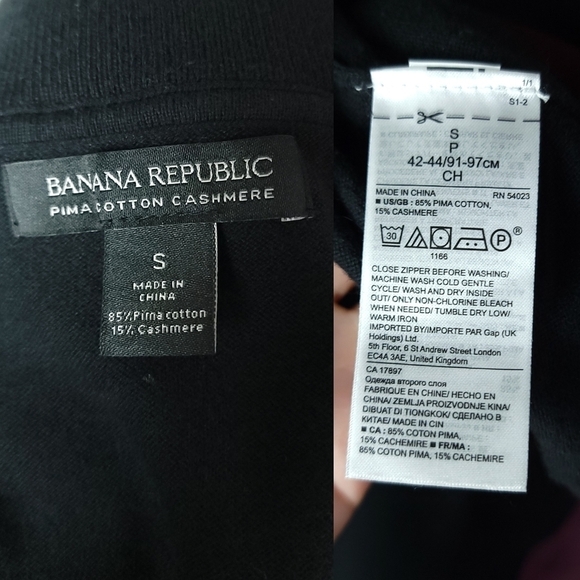 Banana Republic Quarter Zip Sweater 90s Stripe Black Red Pima Cotton Cashmere Sm - Picture 13 of 14